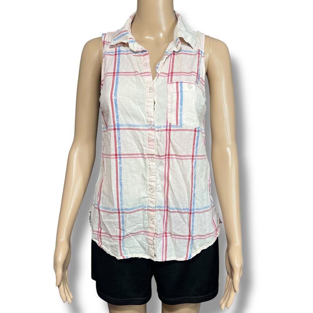 Maurices Womens Blouse Shirt Top Button Down Collared Sleeveless Plaid Small